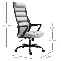 Vinsetto Bürostuhl Ergonomischer Drehstuhl mit Wippenfunktion Armlehne höhenverstellbar Kunstleinen Stahl Grau+Schwarz 60 x 64 x 112-120 cm(m-3)