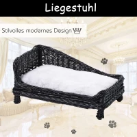 PawHut Haustierbett mit Kissen, Hundebett, Katzenbett, Erhöhtes Katzensofa,  Hundekorb, Hundesofa, Weiden, Schwarz, 69 x 42 x 33 cm(m-6)