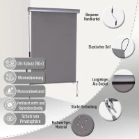 Outsunny Roleta z korbką ręczną Roleta okienna montaż ścienny/dachowy UV50+ aluminium szary 100 x 140 m(m-4)