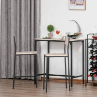 HOMCOM Bartafel met 2 stoelen 3-delige tafelset barstoel barkruk MDF naturel zwart(m-2)