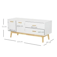 HOMCOM Fernsehtisch Fernsehschrank TV Lowboard Moderne MDF-Platte Gummiholzbeine Stauraum Wohnzimmer Büro für Fernseher bis zu 55 Zoll 115 x 40 x 51 cm Weiß(m-3)