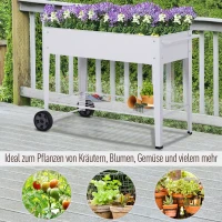 Podniesione łóżko Outsunny, mobilny wózek na rośliny ze schowkiem, kwietnik na 2 kółkach, metal, biały, 107,5 x 50 x 80 cm(m-7)