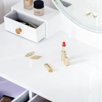 HOMCOM Schminktisch Eitelkeit Set 3 LED Beleuchtungsmodi Frisierkommode Kosmetiktisch mit Spiegel Hocker und 4 Schubladen Ringfächer MDF Stahl Schaumstoff Grau 80 x 40 x 133 cm(m-7)