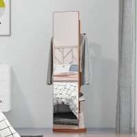 HOMCOM Schmuckschrank Spiegelschrank Wandschrank 360° Drehung MDF-Platte Kiefer Glasspiegel Walnuss hell Ø50 x 169 cm(m-7)