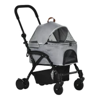 PawHut 2-in-1 Hundebuggy Transporttasche Katzenbuggy mit Universal Rad abnehmbar Abdeckung Oxford Grau+Schwarz 76,5 x 48 x 99 cm(m-1)
