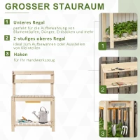 Outsunny Stół do sadzenia roślin z haczykami stół ogrodniczy z drewna jodłowego tworzywo sztuczne do ogrodu kolor naturalny(m-7)