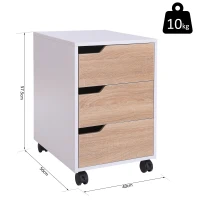 HOMCOM rolcontainer, archiefkast, kantoorcontainer met 3 lades, kantoorkast, opslag, container, 4 universele wielen, MDF, naturel + wit, 4 x 40 x 50 cm | Aosom.de(m-3)