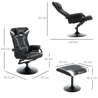 Vinsetto Fotel Relaksacyjny Neigbar z Podnóżkiem 67 x 82,5 x 103cm Stal Czarny+Szary(m-3)