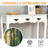 HOMCOM Konsolentisch, Beistelltisch mit 3 Schubladen, Vintage Sideboard, Massivholz, 90 x 40 x 75,5 cm(m-5)