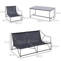 Outsunny Gartengarnitur für 4 Personen Gartenmöbel-Set mit Couchtisch Sofa mit Kissen Outdoor Metall Grau+Schwarz(m-3)