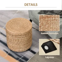 HOMCOM Stołek ze schowkiem Pufa Pojemnik słoma rattan khaki(m-6)