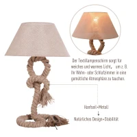 HOMCOM Tischlampe Taulampe Hanfseil Lampenschirm Industrie Vintage E27 40 W Wohnzimmer Schlafzimmer beige 40 x 40 x 65 cm (ohne Leuchtmittel)(m-4)