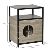 PawHut Katzenhaus mit Tür Katze Schrank Katzenhöhle Katzentoilette Beistelltisch waschbare Kissen Grau Spanplatte Metall Plüsch 48 x 40 x 64,5 cm(m-3)