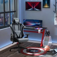Vinsetto Gaming Stuhl Ergonomischer Bürostuhl Computerstuhl Drehstuhl mit Kissen und Rückenlehne verstellbar Schaumstoff Spandex-Gewebe Schwarz+Dunkelgrau 70 x 75 x 124-132 cm(m-2)