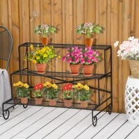 Outsunny regał na kwiaty z metalu 3-poziomy regał na rośliny kwietnik stojak na kwiaty do wewnątrz i na zewnątrz ogród balkon kolor czarny 95 x 63 x 72 cm(m-2)
