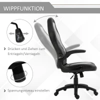 Vinsetto Gamingstuhl mit Wippfunktion höhenverstellbarer Bürostuhl ergonomischer Schreibtischstuhl Home-Office Schaumstoff Kunstleder Nylon Mesh Grau 64 x 68,5 x 117-127 cm(m-4)