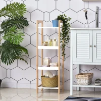 HOMCOM® Badregal Standregal Lagerregal Küchenregal Haushaltsregal 4 Ablagen Bambus + MDF 32 x 30 x 100 cm(m-5)