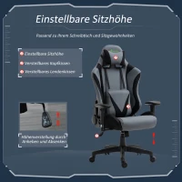 Vinsetto Gaming Stuhl Ergonomischer Bürostuhl Computerstuhl Drehstuhl mit Kissen und Rückenlehne verstellbar Schaumstoff Spandex-Gewebe Schwarz+Dunkelgrau 70 x 75 x 124-132 cm(m-4)