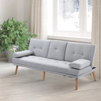 HOMCOM sofa do spania, rozkładana sofa, kanapa na 3 osoby, len, jasnoszara, 181 x 77 x 72 cm(m-2)