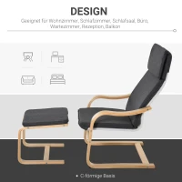 HOMCOM Relaxsessel mit Fußhocker, Ruhesessel mit Armlehne, Relaxstuhl, Leinenbezug Holzgestell Grau 67 x 78 x 98 cm(m-7)