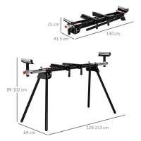 DURHAND Untergestell für Kappsägen Arbeitstisch für Kapp- und Gehrungssägen zusammenklappbarer bis 150 kg belastbar einstellbare Höhe Stahl Schwarz+Rot Seitenverlängerung 129-213 x 64 x 89-102 cm(m-3)