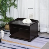 PawHut Katzenschrank Katzentoilette Katzenklo Katzenhaus Katzenbett mit magnetischen Türen verstellbaren Trennwände MDF Kurzplüsch Braun 74 x 54 x 53 cm(m-2)