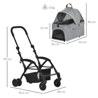 PawHut 2-in-1 Hundebuggy Transporttasche Katzenbuggy mit Universal Rad abnehmbar Abdeckung Oxford Grau+Schwarz 76,5 x 48 x 99 cm(m-3)