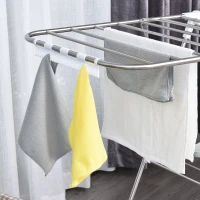 Składana suszarka do ubrań HOMCOM, przenośny suszarka na skrzydła, suszarka stojąca z teleskopowymi drążkami, stal nierdzewna, plastik, Srebrny, Biały, 60,5 x 148 x 98 cm(m-10)