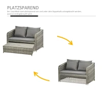 Zestaw wypoczynkowy z polirattanu 4 części Zestaw ogrodowy podwójna sofa z taboretem stół Outsunny®(m-5)