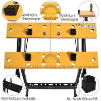 Regulowany stół warsztatowy Stół stolarski Stół roboczy stal MDF naturalny czarny(m-6)