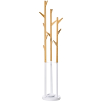 HOMCOM wieszak wolnostojący wieszak na ubrania z 13 haczykami nowoczesny stojak na parasole do przedpokoju salonu metal bambus kolor naturalny + biały 30,5 x 30,5 x 174,5 cm