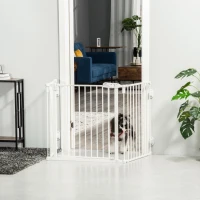 PawHut Dog Barrier Gate Door Gate Pet Safety Gate Adjustable Collapsible Fireplace Gate with Automatic Closing Door 3 Panels for Stove Wall Mounting/Free Standing White 202.5 x 76 cm(m-2)