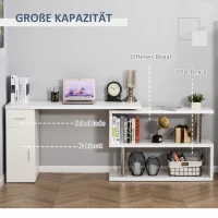 HOMCOM Biurko w kształcie litery L / litery I biurko komputerowe biurko narożne stal nierdzewna kolor biały(m-6)