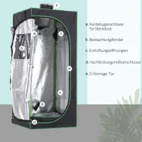 Outsunny Growbox Growzelt Growschrank Gewächshaus Zuchtschrank Pflanz 600D Oxford Tuch Stahl Schwarz+Grün 60 x 60 x 140 cm(m-5)