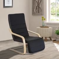HOMCOM® Relaxsessel Ruhesessel Relaxstuhl Fernsehsessel Sessel modern Balkon verstellbares Fußteil Auflage Holz Schwarz 66,5 x 81 x 100cm(m-2)