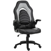 Vinsetto Gamingstuhl mit Wippfunktion höhenverstellbarer Bürostuhl ergonomischer Schreibtischstuhl Home-Office Schaumstoff Kunstleder Nylon Mesh Grau 64 x 68,5 x 117-127 cm(m-1)