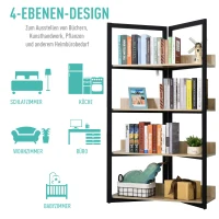 HOMCOM Bücherregal, 4-lagiges Design Wohnzimmerregal, Standregal, Spielzeugregal mit Anti-Kippvorrichtung, Melaminoberfläche, E1-Spanplatte+Stahl, Schwarz+Eichefarbe, 90 x 39 x 160 cm(m-5)