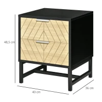 HOMCOM Nachttisch Nachtkommode mit 2 Schubladen Beistelltisch Nachtschrank Sofatisch Schwarz+Natur 40 x 36 x 48,5 cm(m-3)