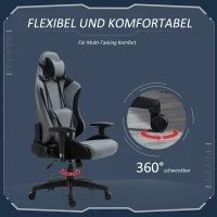 Vinsetto Gaming Stuhl Ergonomischer Bürostuhl Computerstuhl Drehstuhl mit Kissen und Rückenlehne verstellbar Schaumstoff Spandex-Gewebe Schwarz+Dunkelgrau 70 x 75 x 124-132 cm(m-7)