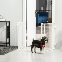 PawHut Dog Barrier Gate Door Gate Pet Safety Gate Adjustable Collapsible Fireplace Gate with Automatic Closing Door 3 Panels for Stove Wall Mounting/Free Standing White 202.5 x 76 cm(m-5)