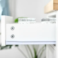 HOMCOM Küchenwagen Küchenrollwagen Servierwagen mit einer Schublade geschlossenen Schrank Regalboden und Handtuchhalter 4 Lenkrollen MDF Gummiholz Weiß+Eiche 63,5 x 40 x 90 cm(m-4)