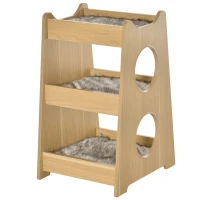 PawHut Katzenbett dreistöckiges Katzenhaus mit Löcher weichen Kissen Polyester MDF Natur+Weiß+Grau 50 x 43 x 74 cm(m-1)
