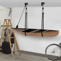 HOMCOM Kajak Lift Decken Lift Fahrrad-Bike Lift Aufbewahrungssystem für Kanus bis 50 kg Deckenhalterung Mehrzweck Stahl PP Schwarz 12,3 x 16 cm(m-2)