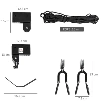 HOMCOM Kajak Lift Decken Lift Fahrrad-Bike Lift Aufbewahrungssystem für Kanus bis 50 kg Deckenhalterung Mehrzweck Stahl PP Schwarz 12,3 x 16 cm(m-3)