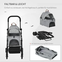 PawHut 2-in-1 Hundebuggy Transporttasche Katzenbuggy mit Universal Rad abnehmbar Abdeckung Oxford Grau+Schwarz 76,5 x 48 x 99 cm(m-8)