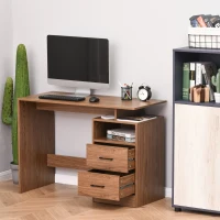 HOMCOM Schreibtisch Computertisch mit offenen Ablagen 2 Schubladen Arbeitstisch kompakter Bürotisch Spanplatte Natur 107 x 48 x 76,2 cm(m-2)