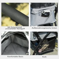 PawHut 2-in-1 Hundebuggy Transporttasche Katzenbuggy mit Universal Rad abnehmbar Abdeckung Oxford Grau+Schwarz 76,5 x 48 x 99 cm(m-4)