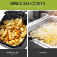 HOMCOM Luftfritteuse Frittierkorb 5L 1700W Heißluftfritteuse zum Frittieren Grillen Braten Backen ohne Fett PP Aluminium Silber+Schwarz 38,5 x 30,7 x 33,1 cm(m-5)