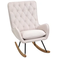 HOMCOM Schaukelstuhl Relaxstuhl Schwingsessel Schaukelsessel Leinen Stahl Cremeweiß 69 x 90 x 100 cm(m-1)