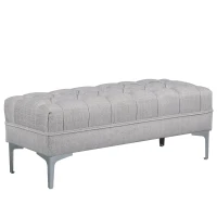 HOMCOM Polsterbank Sitzbank Truhenbank Lounge Retro, Leinen+Metall, Grau, L108xB44xH44cm(m-1)